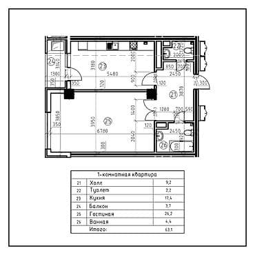 псо квартира: 1 комната, 63 м², Филармония Элитка, 2 этаж, ПСО (под самоотделку) — 2