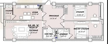 discovery studio: 3 комнаты, 92 м², Азия Молл Элитка, 3 этаж, ПСО (под самоотделку) — 2