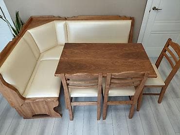 угловой диван с столом: Кухонный обеденный гарнитур, включающий угловой диван, прямоугольный — 1
