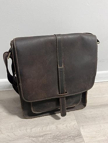 Кожаная сумка-мессенджер через плечо, темно-коричневая ручная работа