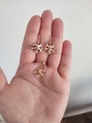 золотые серьги бу: Набор украшений, Проба 583, Б/у, Цвет металла: Розовый — 1