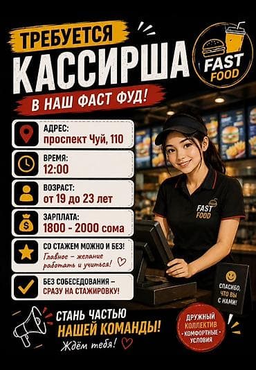 сотрудников: Требуется Кассир фаст-фуд заведения — 1