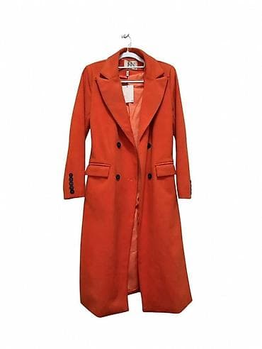 Платья: Женское пальто MN, ярко-оранжевое - Двубортный крой с четырьмя — 3