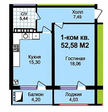 1 комната, 52 м², Технопарк 108 серия, 7 этаж, ПСО (под самоотделку) — 7