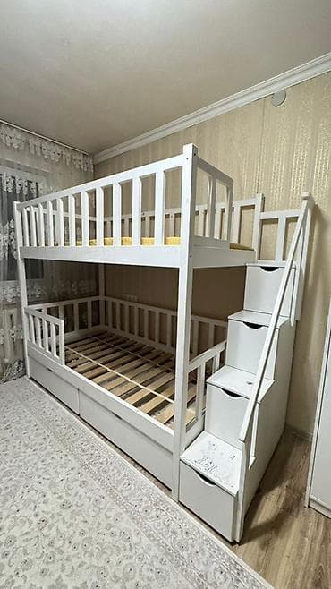 двух этажный кроват: Двухъярусная детская кровать, Натуральное дерево, цвет - Белый — 2