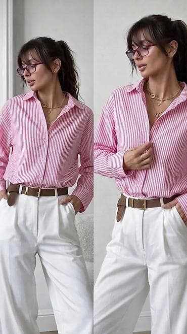 женские полосатые шарфы: Рубашка, Классическая модель, Оверсайз, В полоску, Китай — 1