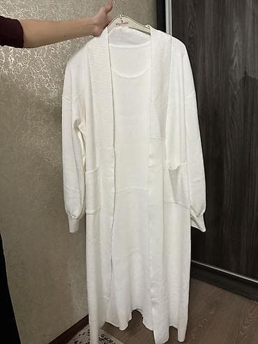 Личные вещи: Костюм-твинсет: трикотажное белое платье + длинный кардиган - Цвет — 3