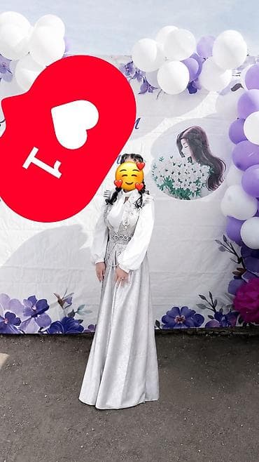Личные вещи: Платье на кыз узатуу, M, С поясом, Б/у, цвет - Серый — 2