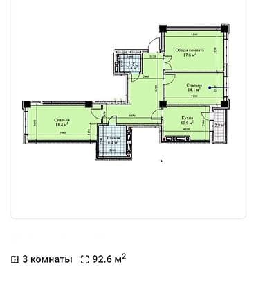 1120: 3 комнаты, 93 м², Элитка, 7 этаж, Готовая ПСО (под самоотделку) — 3