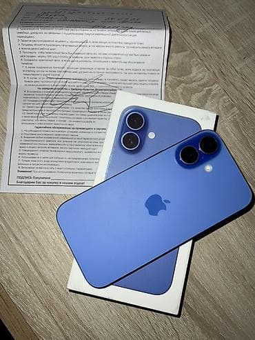 iphone тел: IPhone 16, Б/у, 128 ГБ, Синий, Зарядное устройство, Защитное стекло, Чехол, 98 % — 5