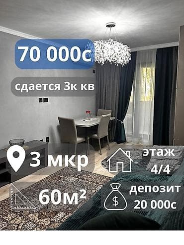 3 комнаты, Риэлтор, Без подселения, С мебелью полностью