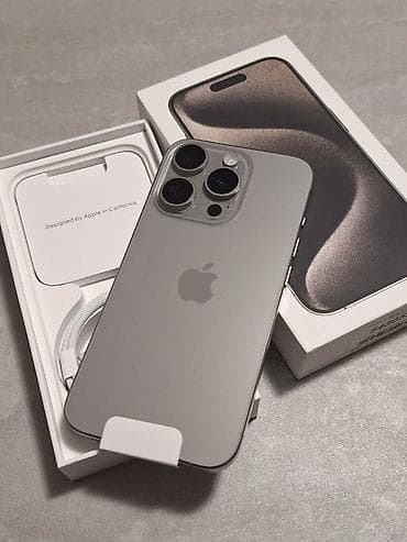 core i9: IPhone 15 Pro, Колдонулган, 256 ГБ, Natural Titanium, Коргоочу айнек, Каптама, Куту — 1