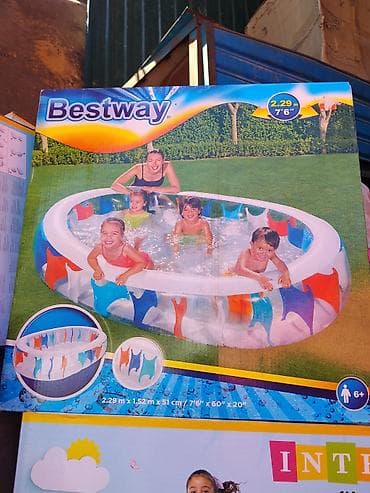 Надувной семейный бассейн Bestway. - Форма: овальный/круглый. - at lalafo.kg Надувной семейный бассейн Bestway. - Форма: овальный/круглый. -