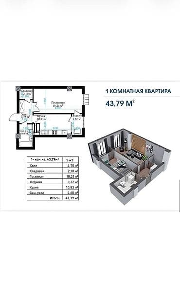 квартииа: 1 комната, 44 м², Элитка, 14 этаж, ПСО (под самоотделку) — 5