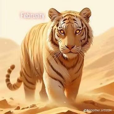 Килемдер: Цифровая иллюстрация «February» — тигр в песчаной пустыне. Арт с — 1