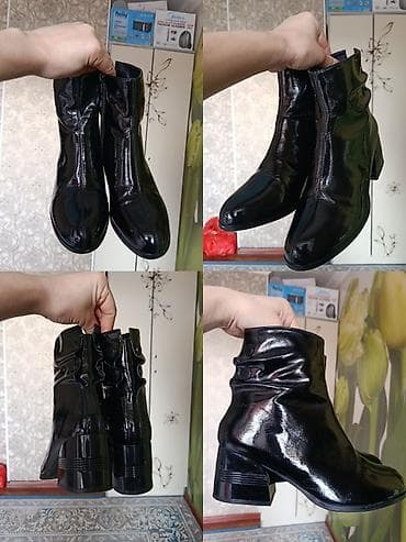 Женские лакированные ботильоны черного цвета. почти новый -