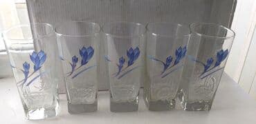 очки фирменные: Продаю новые стаканы, 5 штук. Прочное стекло, декорированное синими — 2