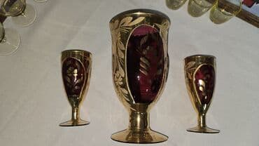 Набор 1970г. ЧЕХОСЛОВАКИЯ, рубиновое стекло в золоте, без сколов и