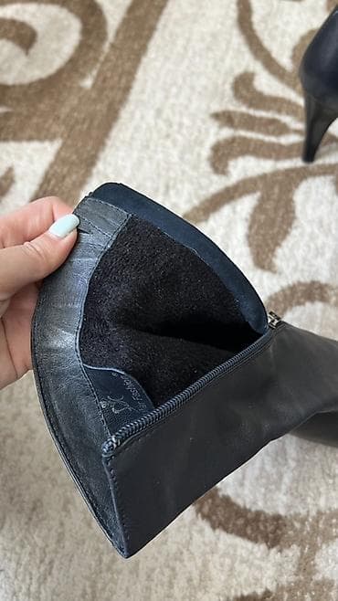 Ботинки и ботильоны: Женские полусапожки на высоком каблуке - Цвет: чёрный - Материал — 4