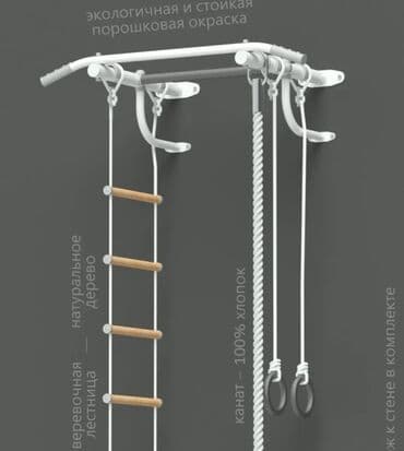 настольные игры для детей: Настенная шведская стенка Канат,лестница, кольца в комплекте Цвет — 2