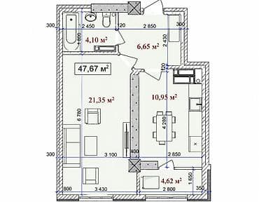 1 комната, 47 м², 12 мкр Элитка, 5 этаж, ПСО (под самоотделку) — 2