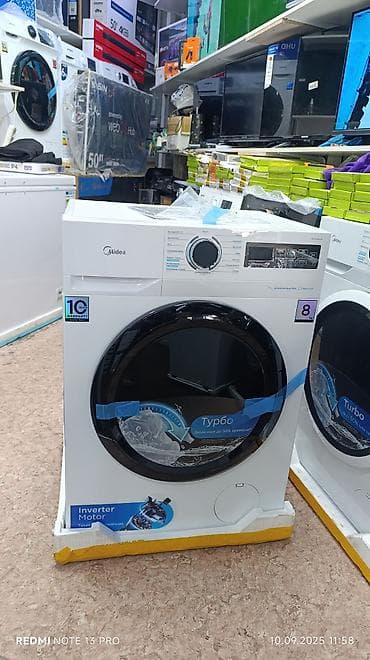 Модель: Midea MFNO3W8OBSlim 💧 Объем: 8 кг. 📏 Размер (В×Ш×Г): 85 × 58 ×