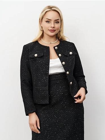 пиджак зара: Женский костюм-двойка из твида с мерцающим декором - Состав — 3