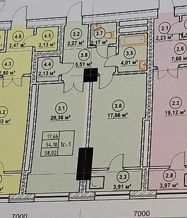 россрочка: 2 комнаты, 58 м², Элитка, 17 этаж — 1