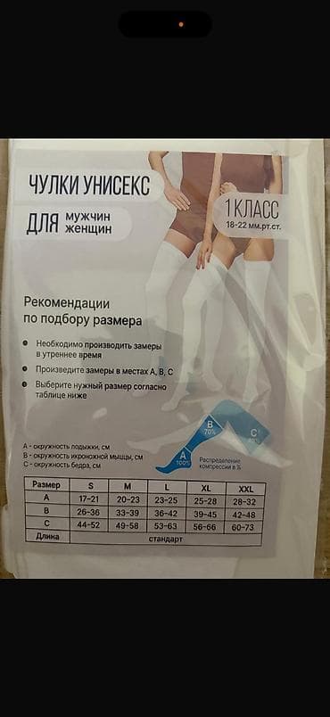 Компрессионные чулки, класс 1 (18–22 мм рт. ст.), унисекс, до бедра
