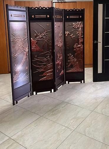 Офисная мебель: Элегантная четырехсекционная ширма с рамой темно-коричневого цвета — 4
