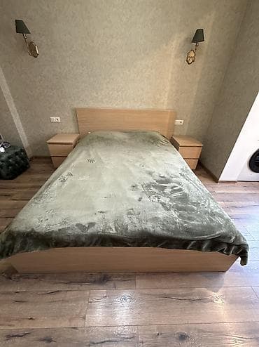 база сна: Спальный гарнитур, Б/у, Двуспальная кровать, ДСП, Самовывоз, цвет - Бежевый — 2