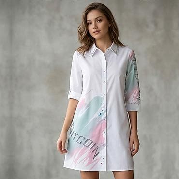 Повседневное платье, Турция, Осень-весна, Короткая модель, Хлопок, Платье-рубашка, 2XL, 3XL
