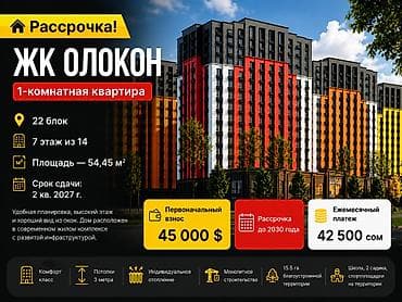 расрочка квартиру: 1 комната, 54 м², Южная Магистраль Элитка, 7 этаж, Свежий ремонт — 1