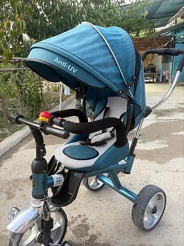 шторки авто: Детский trike-велосипед с родительской ручкой и капюшоном Anti-UV — 3