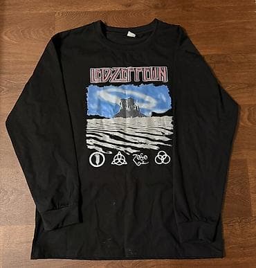 знак: Лонгслив Led Zeppelin, черный. - Принт: крупная графика с пейзажем и — 1