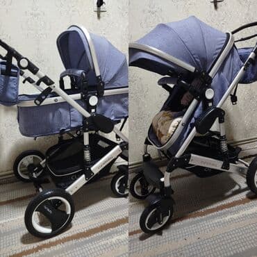 комбинезон hm детский зимний: Коляска, цвет - Голубой, Б/у — 1