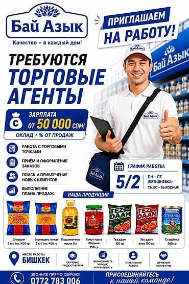 ness construction: Вакансия: Торговый агент в компании «Бай Азик» Описание работы: - — 1