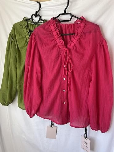 женская блуза: Блузка женская с рюшами и завязкой на V‑вырезе - Легкая — 1