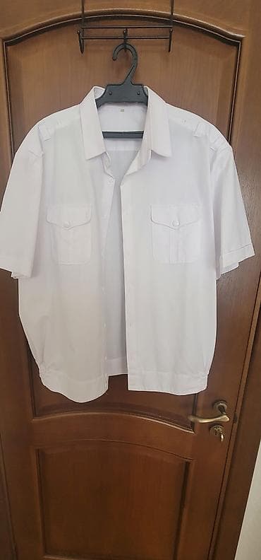 мед одежда: Белая б/у рубашка служебная классического кроя с накладными карманами — 3