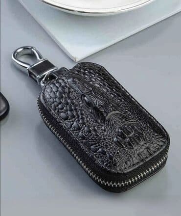 барсетка мужская кожаная ручной работы: Ключница, цвет - Черный, Новый, Унисекс — 5