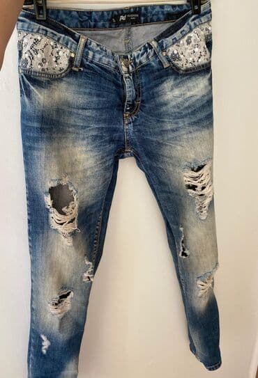 срочно продаю в связи с переездом: Стильные рваные джинсы р.27 от французского бренда, мягкие и очень — 1