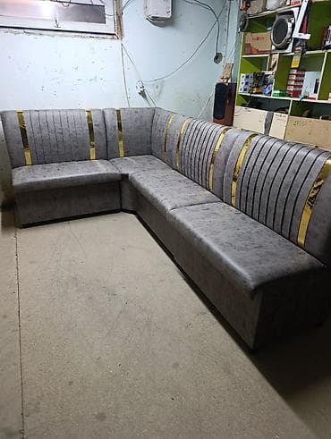 угловой кожаный диван: Кухонный мягкий уголок, Другой материал, цвет - Серый — 5