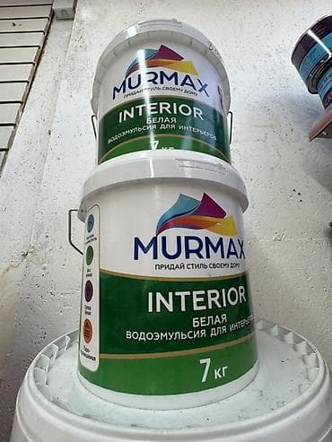 латок для воды: Водоэмульсионная краска, MURMAX, Для внутренней работы, цвет - Белый, 7 кг, Без запаха — 2