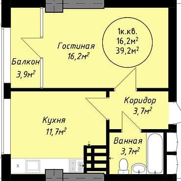 Строится, Студия, 39 м²