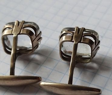 мужские браслеты: Серебрянные запонки 875 проба с горным хрусталем. Унисекс. Состояние — 4