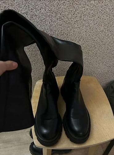 Сапоги: Сапоги, 37, Stradivarius, Б/у, цвет - Черный — 3