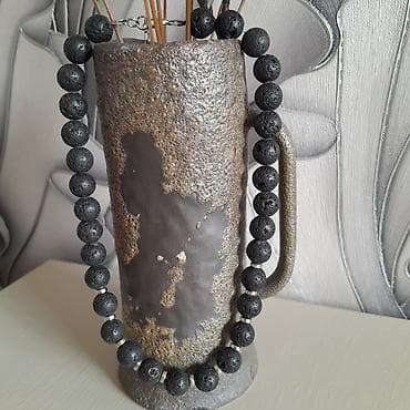 Сулуулук жана ден соолук: Стильный лаконичный чокер из вулканической лавы, ручная работа — 4