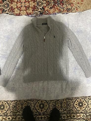 Мужской свитер с молнией до середины груди (half-zip), серый меланж