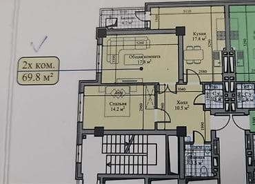 Батирлер: 2 бөлмө, 69 м², Элитка, 12 кабат, Даяр ПСО (өзү оңдоп түзөтүп бүтүү үчүн) — 8