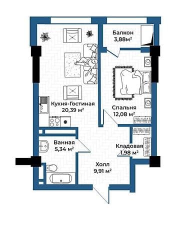Продажа квартир: 1 комната, 52 м², Элитка, 4 этаж, Готовая ПСО (под самоотделку) — 2